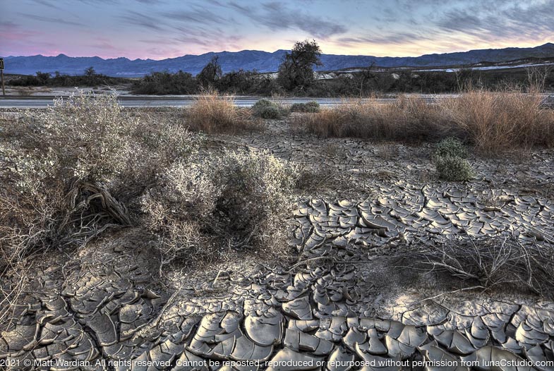 _MG_6223_Death_Valley_sunrise_dry_cracked clay_mud_brush_mountains-med